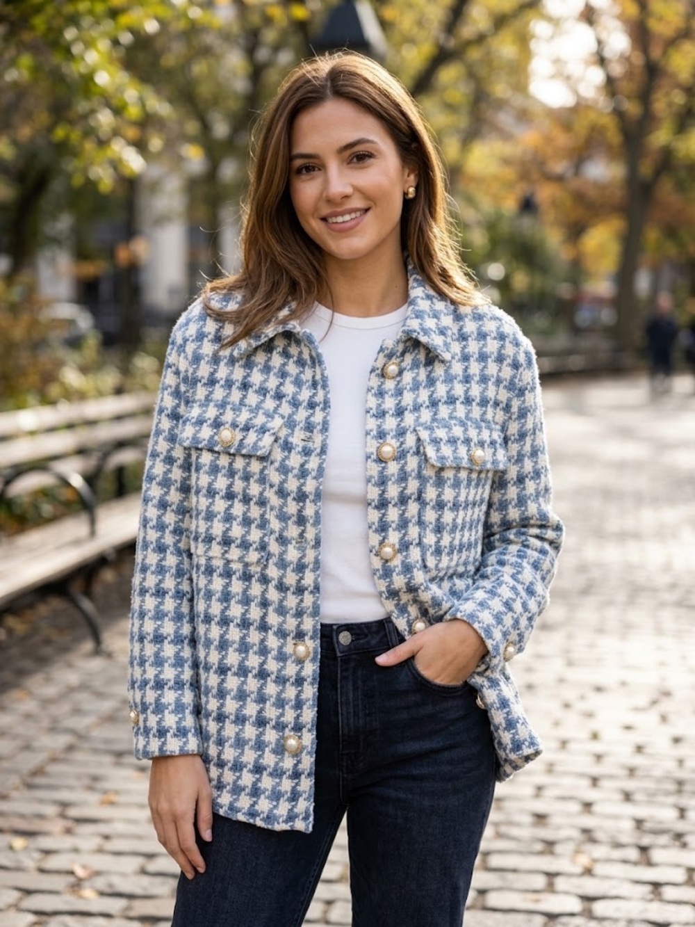 ZARA Classic Textured Tweed Houndstooth Cotton-Blend Overshirt - #130